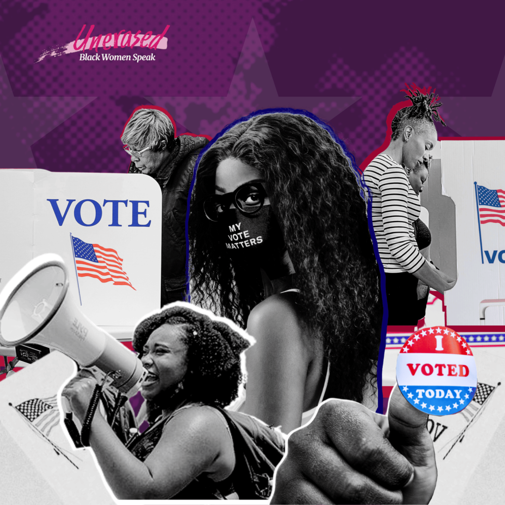 Collage image of voters and black women