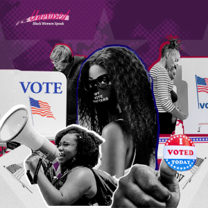 Collage image of voters and black women